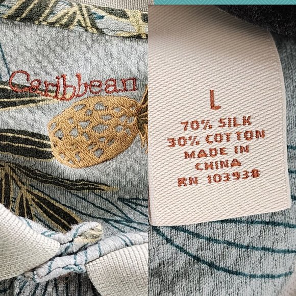 Caribbean Green Leaves Printed Silk Cotton Blend Polo - Picture 3 of 3